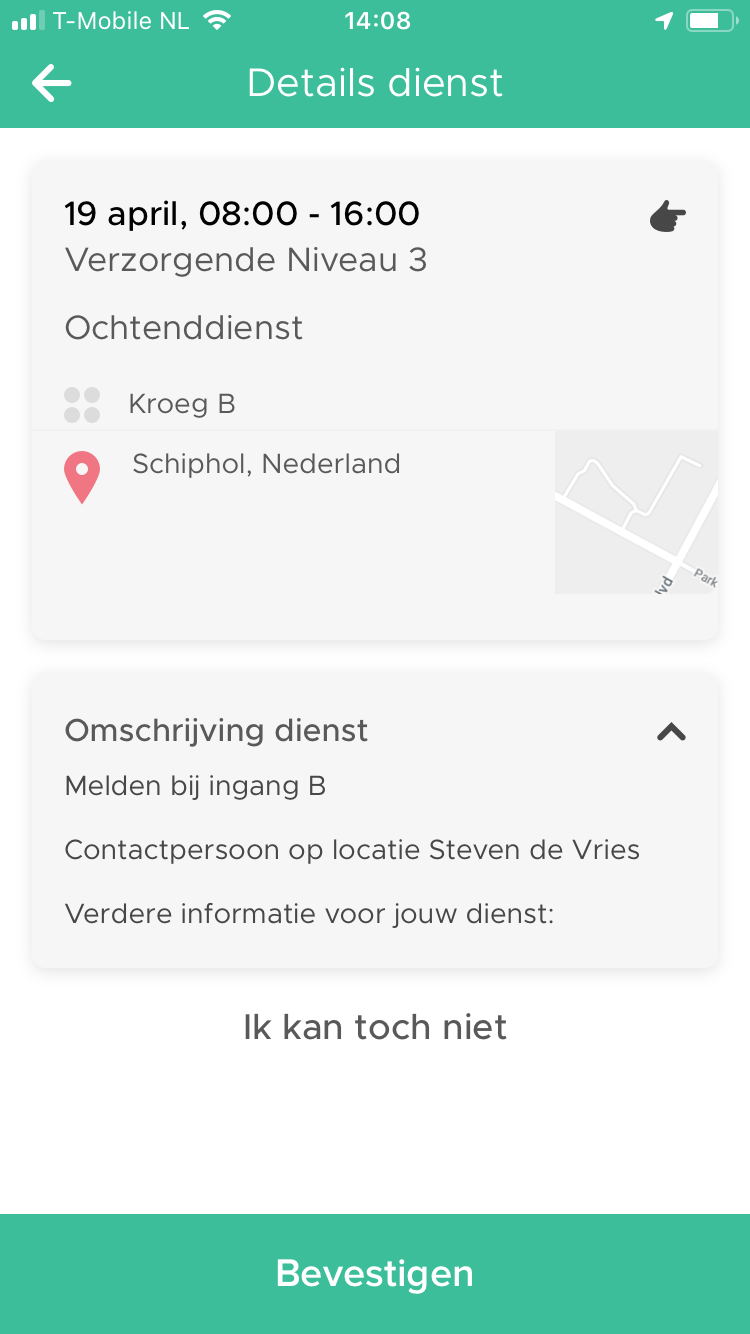Dienst detailscherm clevergig app