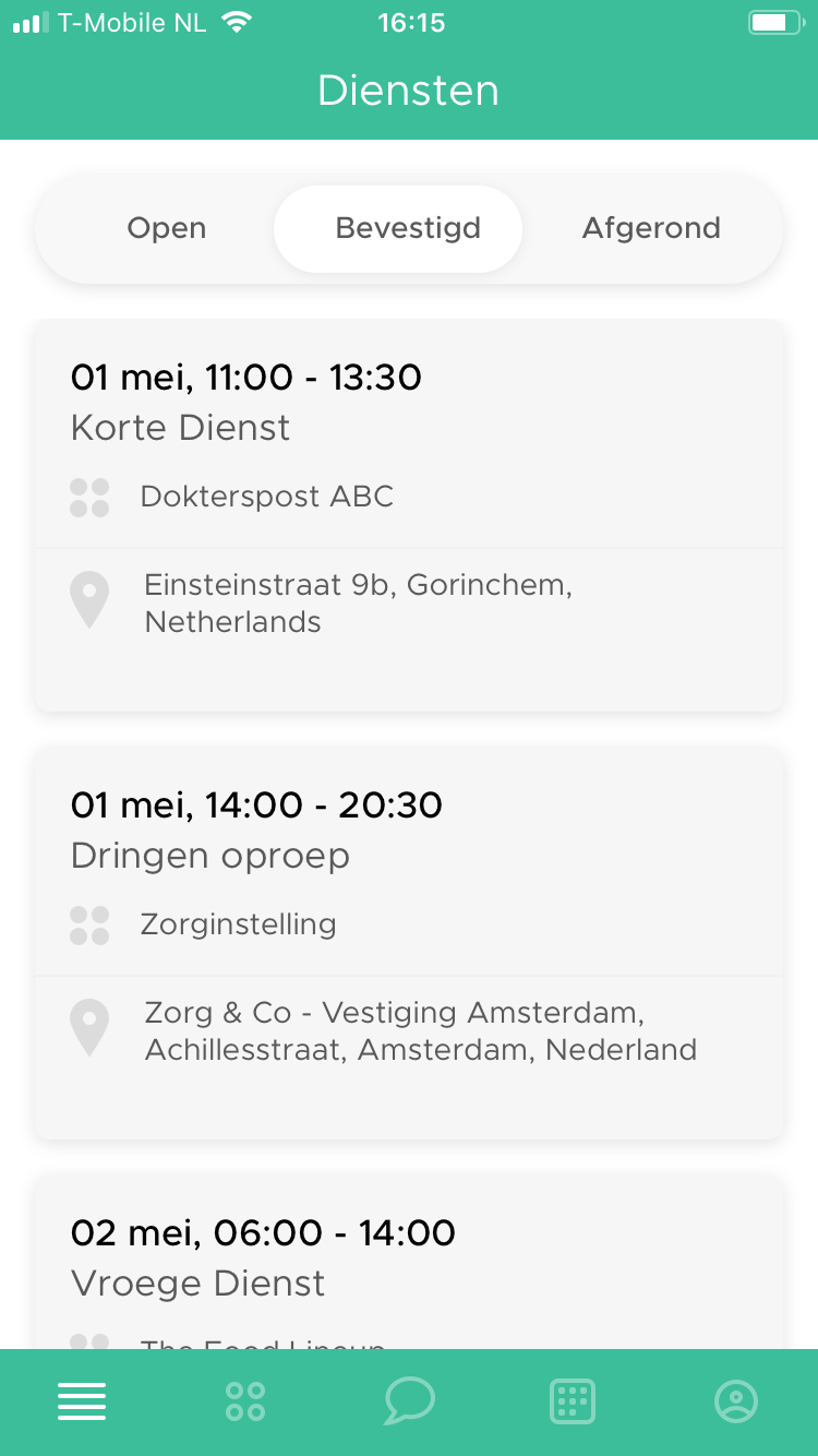 Lijst van bevestigde diensten