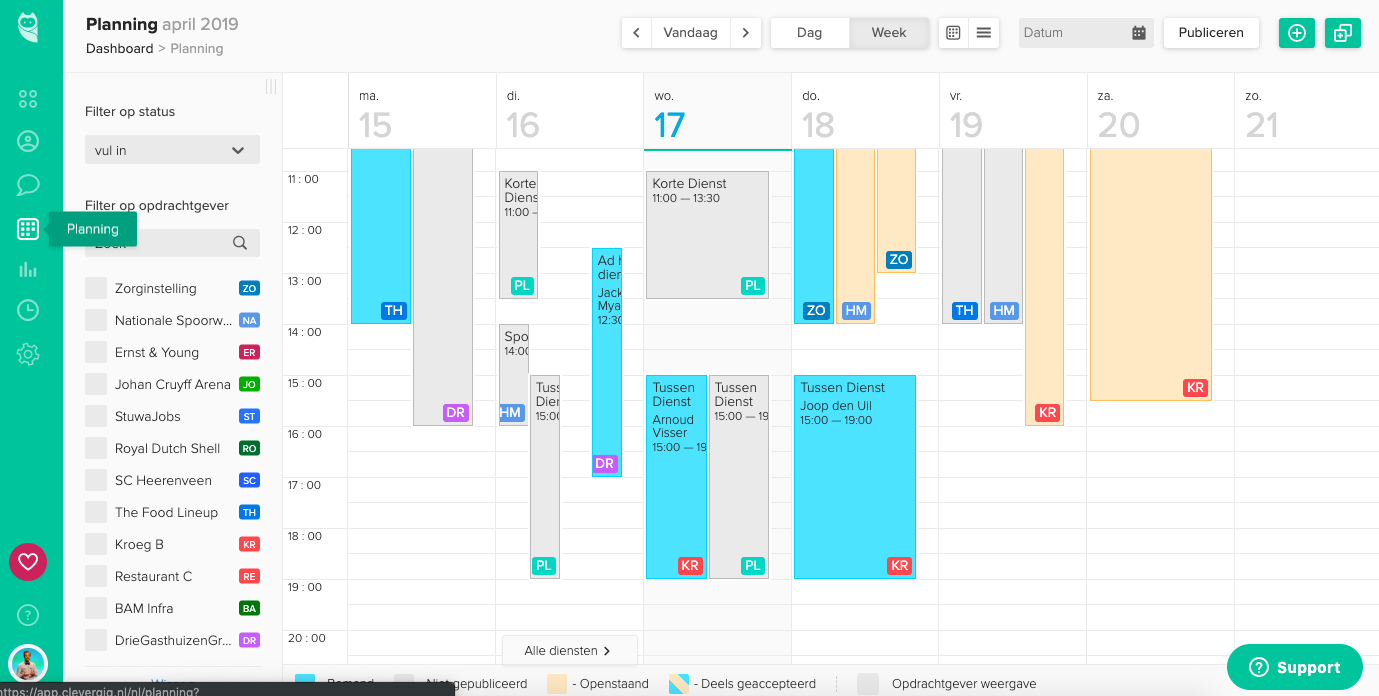 Planningscherm in clevergig